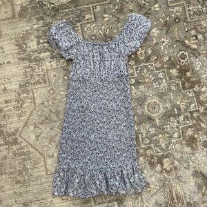 Purple and Blue Smocked Off-the-Shoulder Mini Dress